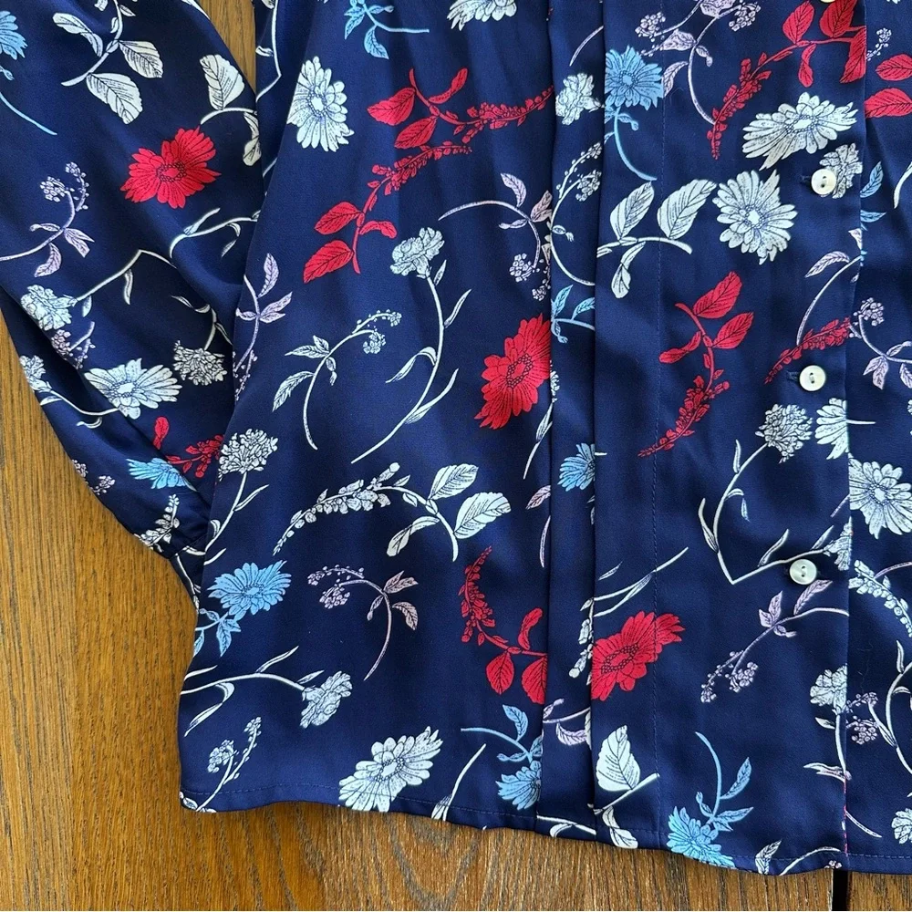 Nanette Lepore Chiffon Floral Print Pleated Top Career Blouse Women's Size M - Picture 6 of 16